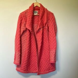 Aran Crafs Pink Knit Cardigan Made in Ireland 100% Merino wool